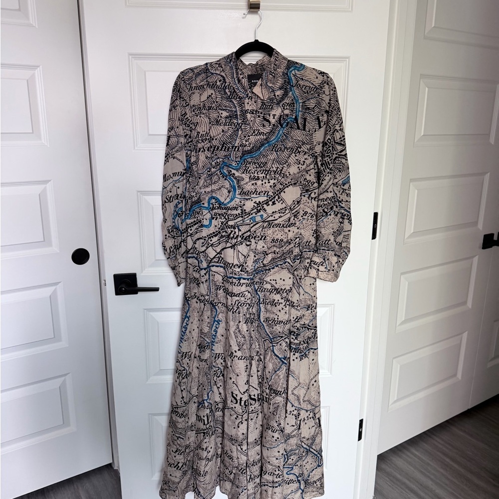 Akris wool mousseline map shirt dress no size tag see measurements